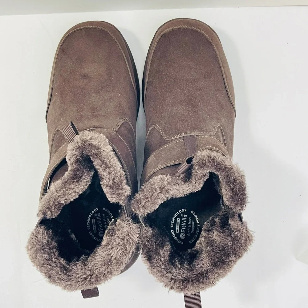 FitVille Men Brown Suede Faux Fur Lined Winter Ankle Boots 11.5 Extra Wide‎